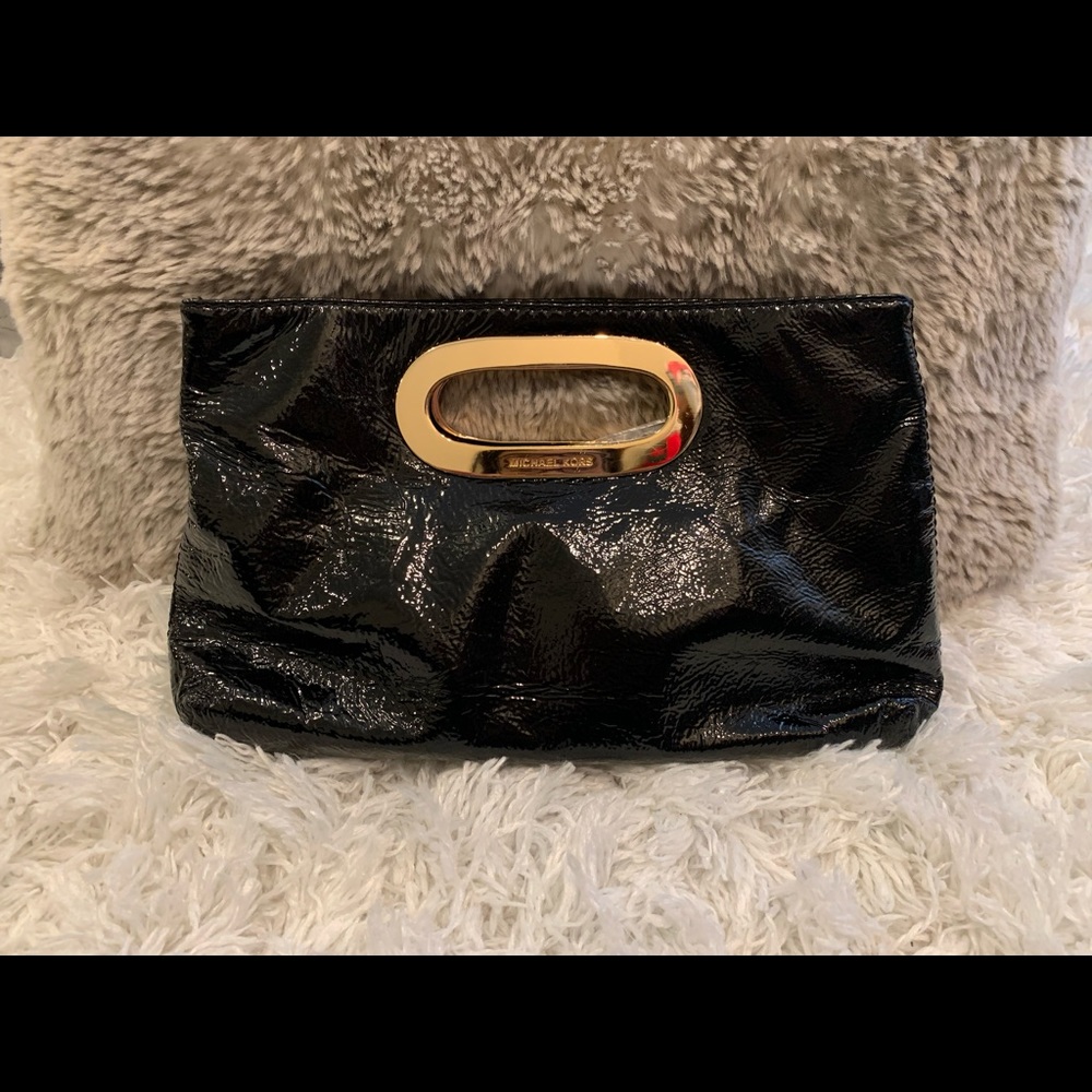 Michael Kors patent black clutch
